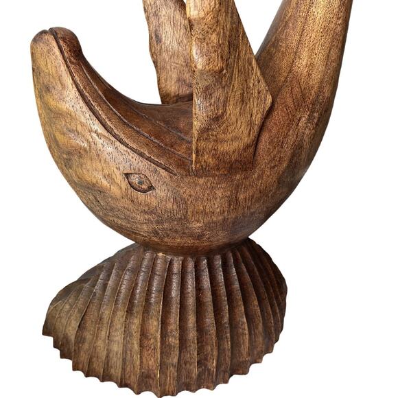 Vintage 90s Hand Carved 16" Wooden Dolphin Sculpture Rustic Decor Figurine - Picture 9 of 12